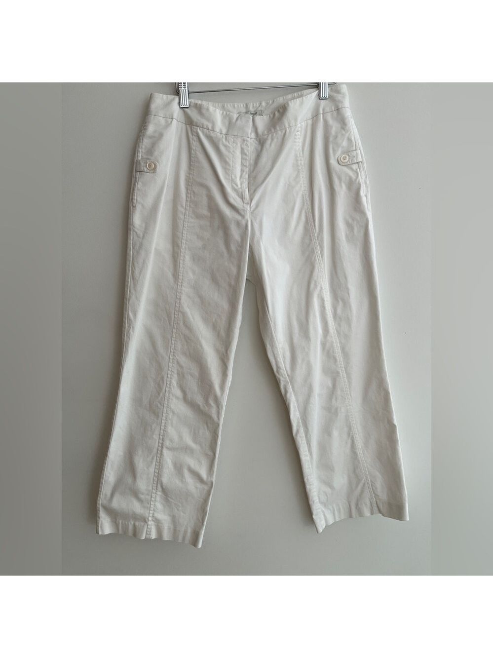 LIZGOLF White Cropped Cotton Pants Side Buttoned Pockets Summer Casual Golf
